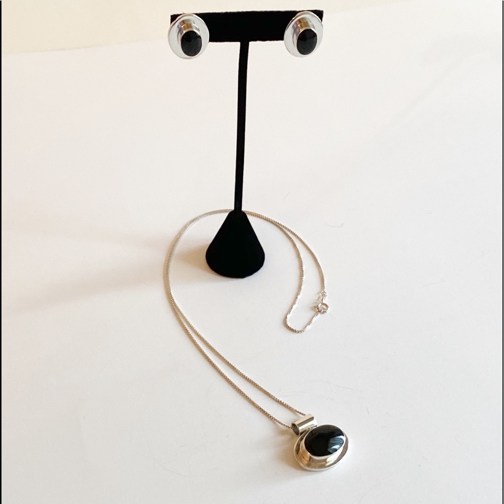 Black Stone 925 Mexico Earrings & Necklace Set - Picture 2 of 10